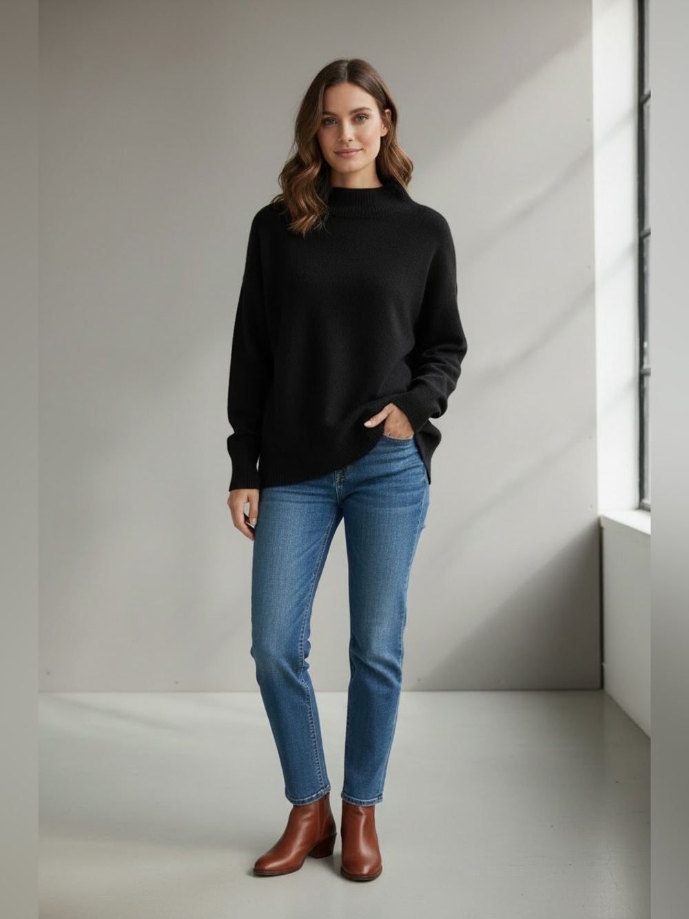 Quince Black Funnel Neck  100% Cashmere Sweater
